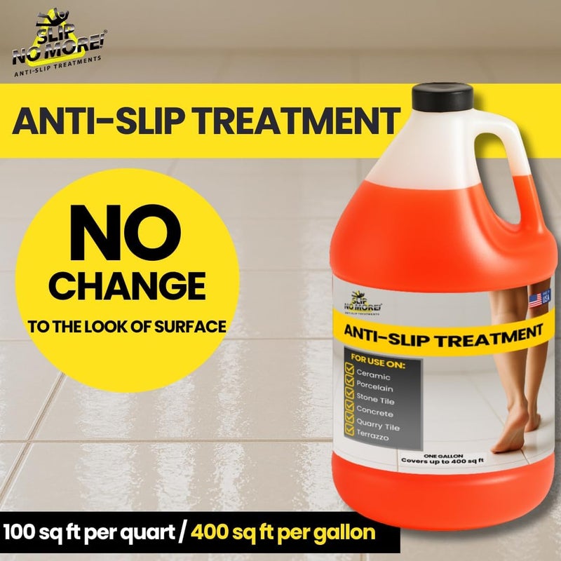 Slip No More! علاج بلاط مضاد للانزلاق (غالون) علاج أرضيات غير قابلة للانزلاق للحصول على قبضة على الحجر، البورسلين والسيراميك. داخلي وخارجي، سكني وتجاري لمنع الانزلاق، يعمل بسرعة للحصول على تماسك دائم. - Image 2
